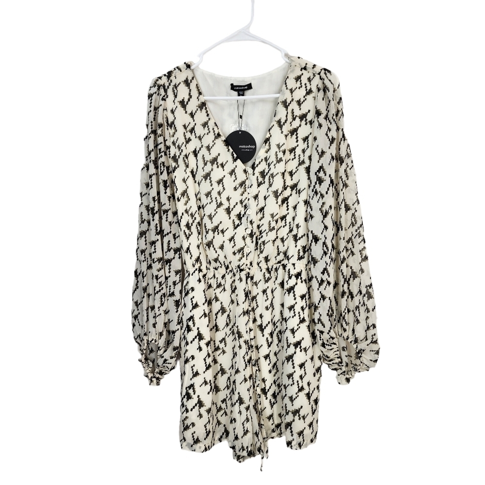 Mittoshop Women's Half Button Balloon Sleeves Romper- L